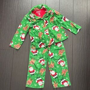 Rudolph Green Kids Pajama Set with Santa and Reindeer